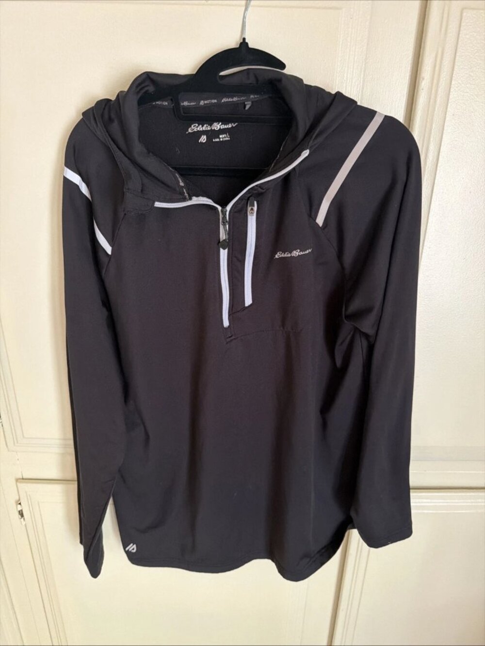 EDDIE BAUER Motion FreeDry Half Zip Black Hoodie Jacket Men’s Large